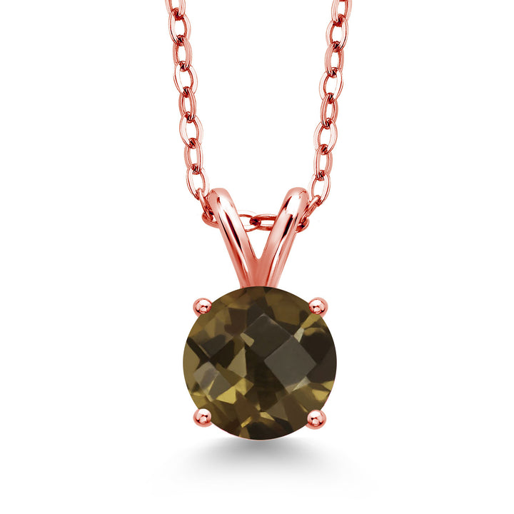 Brown Smoky Quartz-Checkerboard_Pendant in 925 Rose Gold Plated Silver