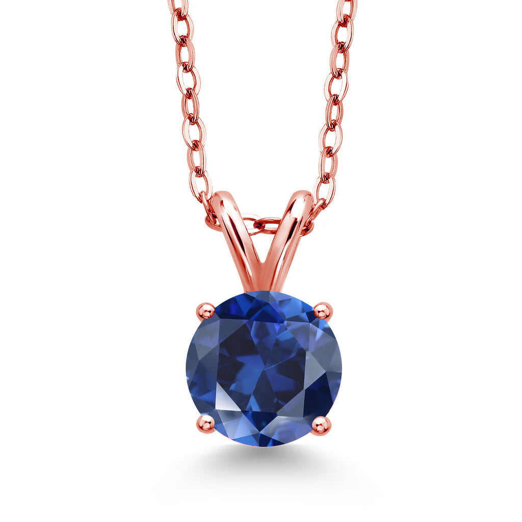 Created Sapphire - September_Pendant in 925 Rose Gold Plated Silver
