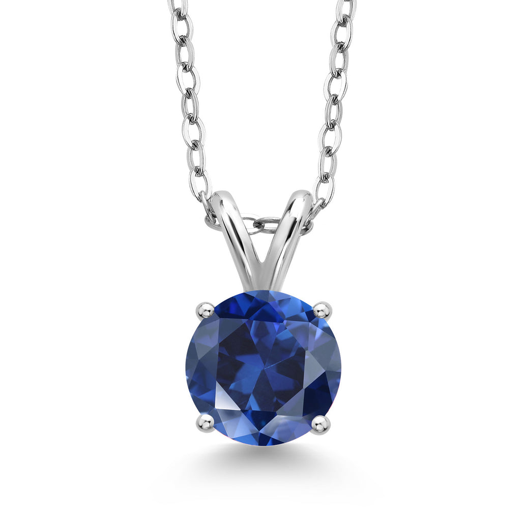 Blue Created Sapphire - September_Pendant in 925 Sterling Silver