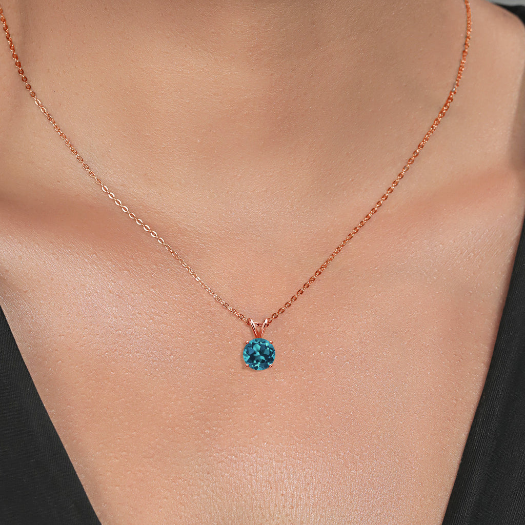 London Blue Topaz - November_Pendant in 925 Rose Gold Plated Silver