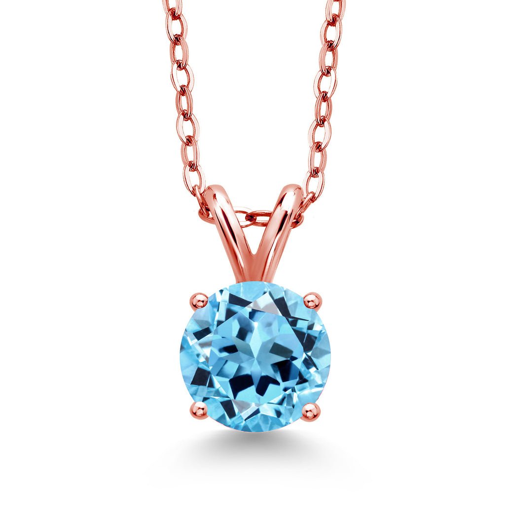 Swiss Blue Topaz - November_Pendant in 925 Rose Gold Plated Silver