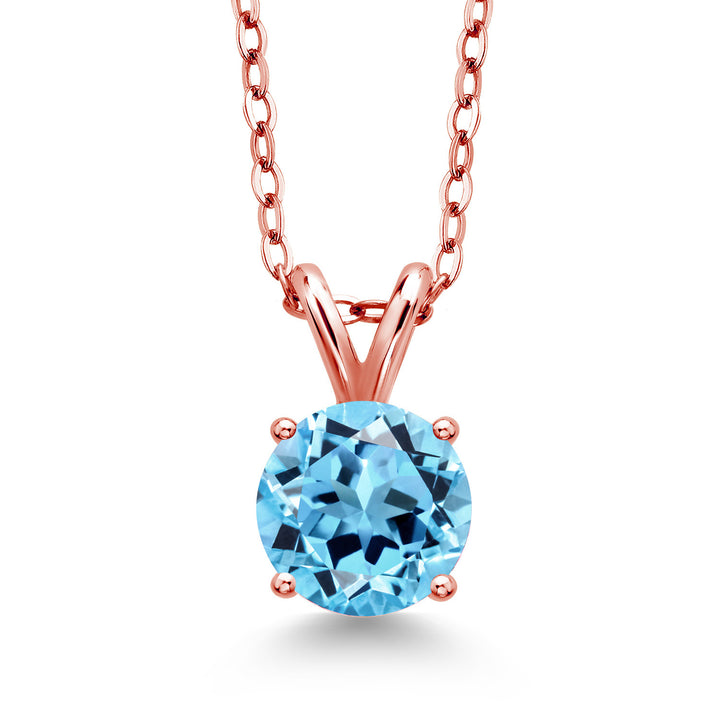 Swiss Blue Topaz - November_Pendant in 925 Rose Gold Plated Silver