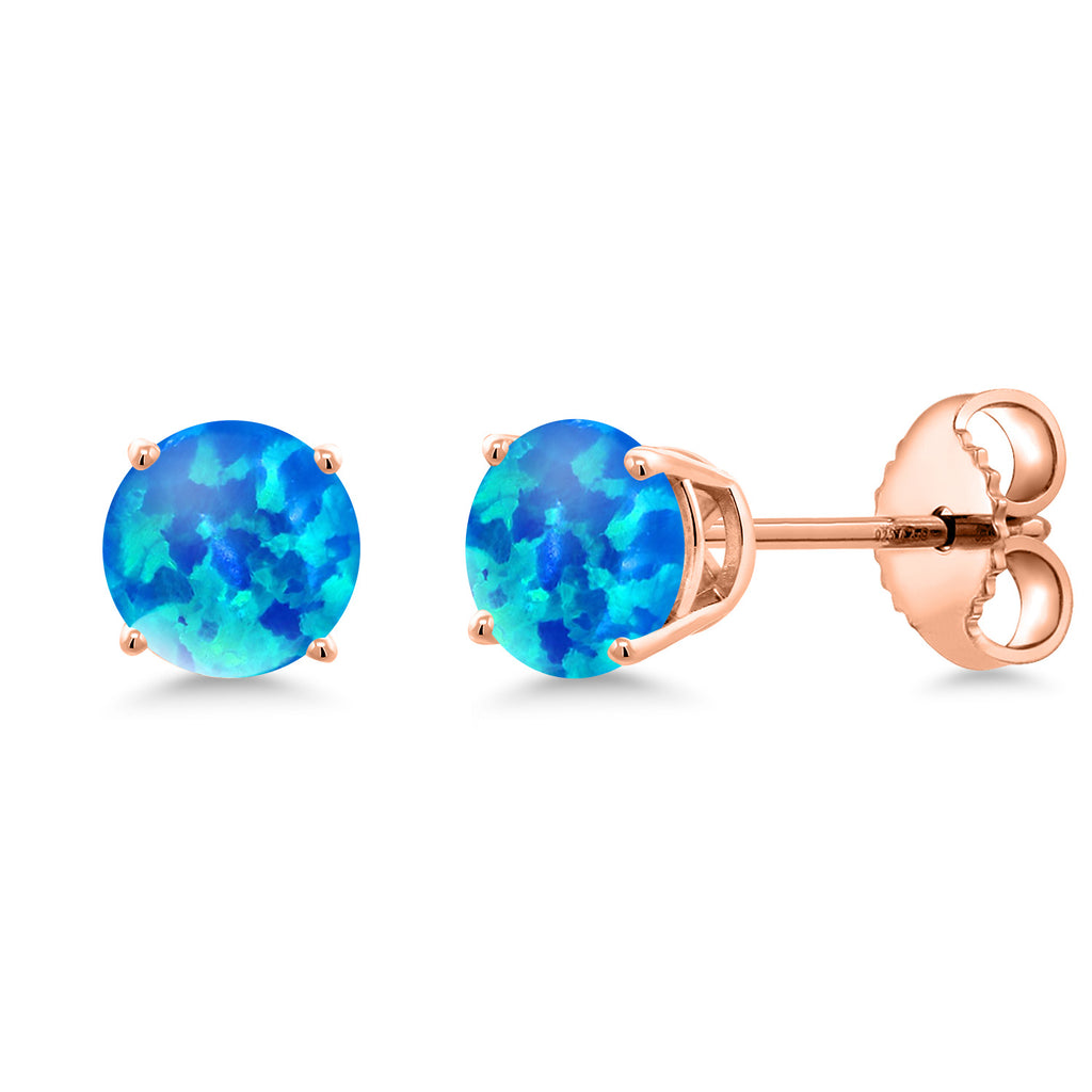 Blue Simulated Opal-Cabochon - October_Earrings in 925 Rose Gold Plated Silver