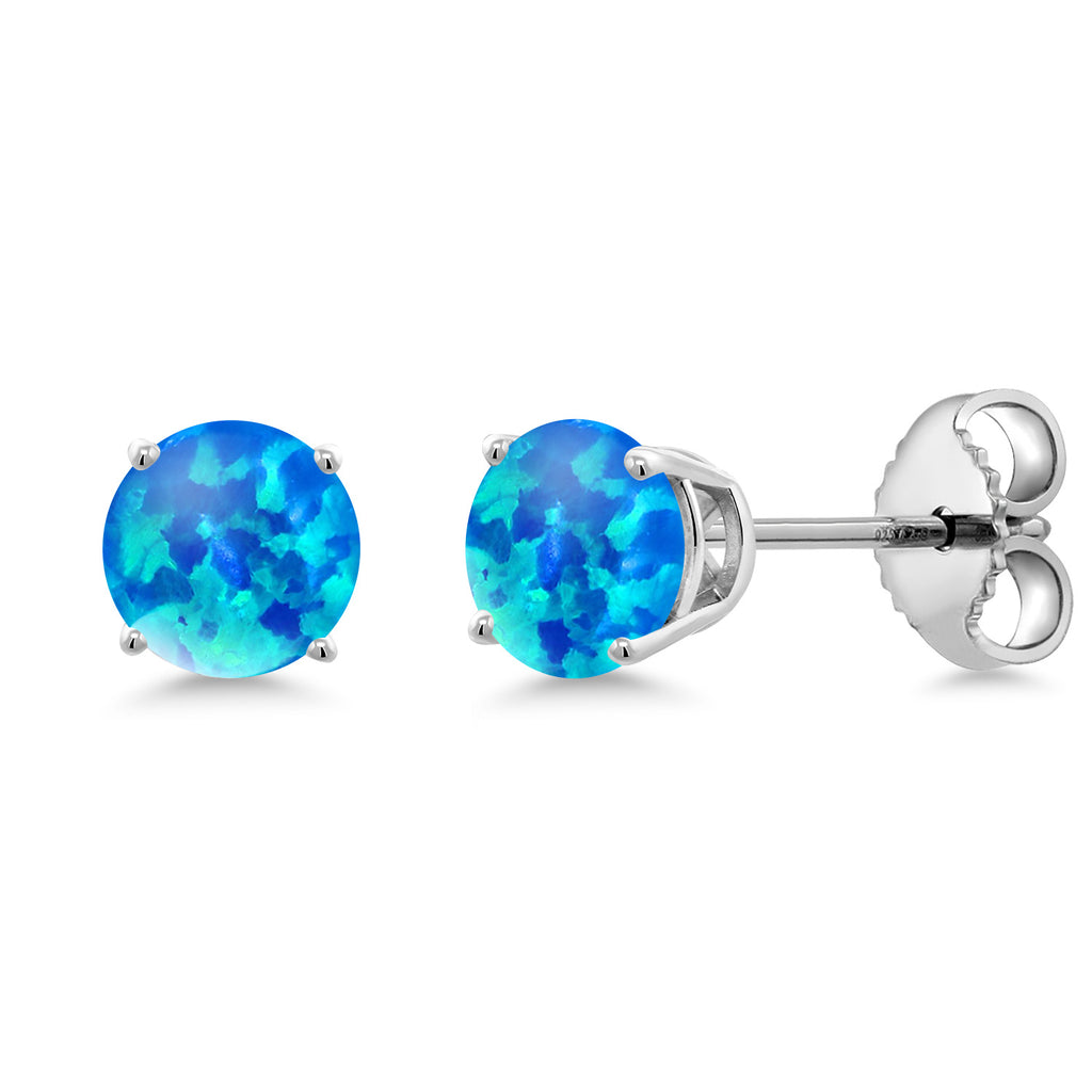 Blue Simulated Opal-Cabochon - October_Earrings in 925 Sterling Silver