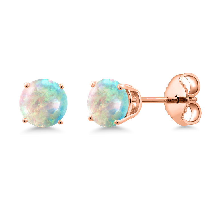 White Simulated Opal-Cabochon - October_Earrings in 925 Rose Gold Plated Silver