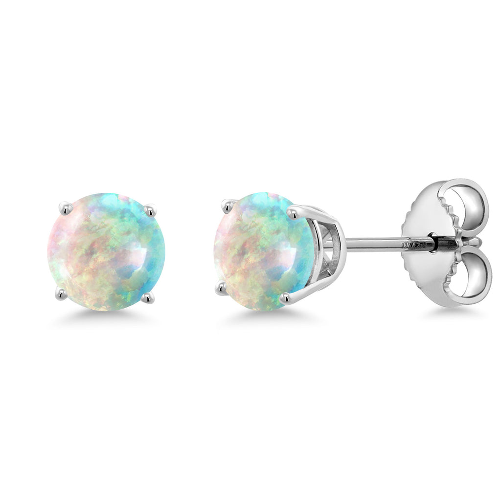 White Simulated Opal-Cabochon - October_Earrings in 925 Sterling Silver