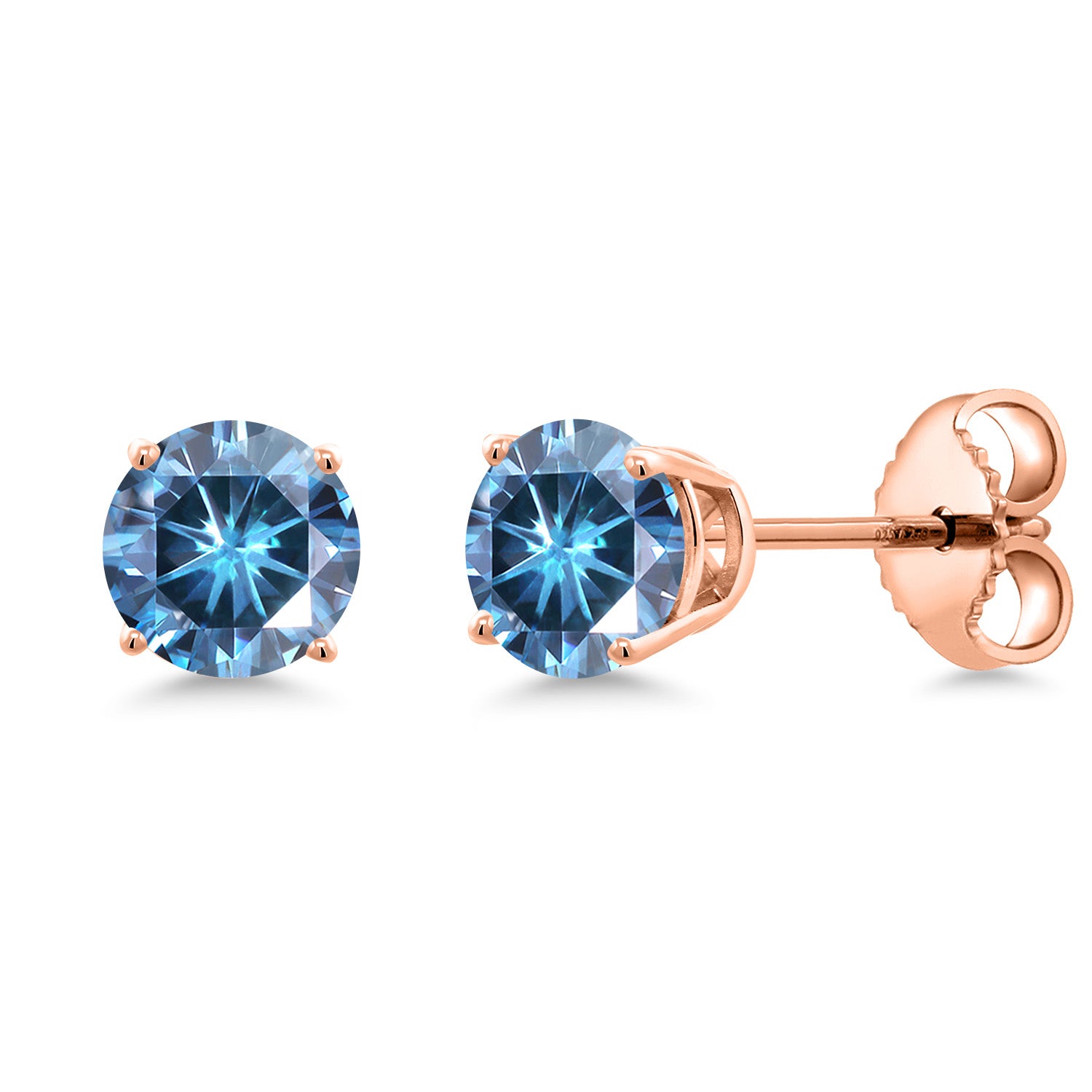 Persian Blue Moissanite - April_Earrings in 925 Rose Gold Plated Silver