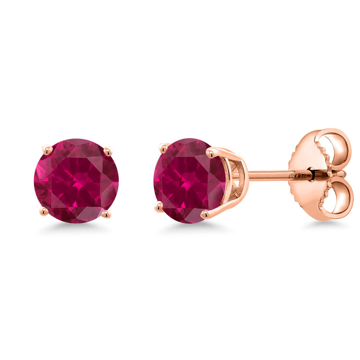 Created Ruby - July_Earrings in 925 Rose Gold Plated Silver