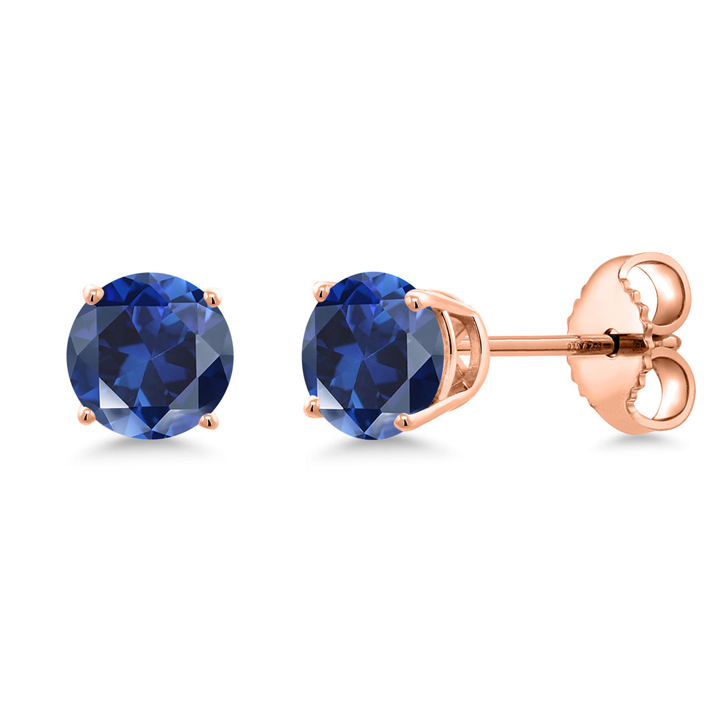 Blue Created Sapphire - September_Earrings in 925 Rose Gold Plated Silver