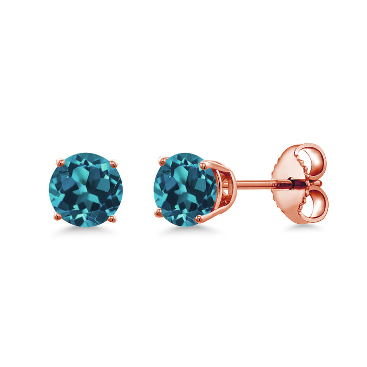 Gem Stone King 18K Rose Gold Plated Silver 4MM Round Gemstone Birthstone Stud Earrings for Women and Men | Classic Solitaire with Secure Backs | Elegant Everyday Jewelry for Her or Him
