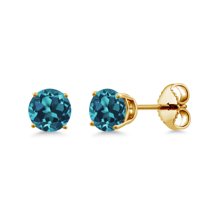 Gem Stone King 18K Yellow Gold Plated Silver 4MM Round Gemstone Birthstone Stud Earrings for Women and Men | Classic Solitaire with Secure Backs | Elegant Everyday Jewelry for Her or Him