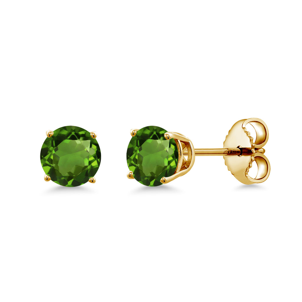 18K Yellow Gold Plated Silver 4MM Round Gemstone Birthstone Stud Earrings for Women and Men | Classic Solitaire with Secure Backs | Elegant Everyday Jewelry for Her or Him