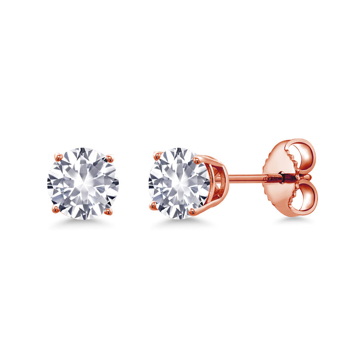 Gem Stone King 18K Rose Gold Plated Silver 4MM Round Gemstone Birthstone Stud Earrings for Women and Men | Classic Solitaire with Secure Backs | Elegant Everyday Jewelry for Her or Him