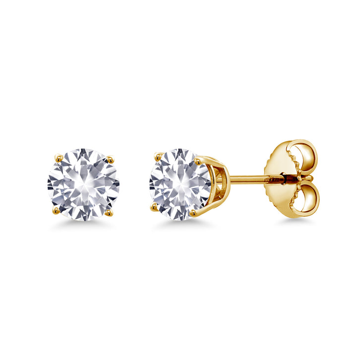 Gem Stone King 18K Yellow Gold Plated Silver 4MM Round Gemstone Birthstone Stud Earrings for Women and Men | Classic Solitaire with Secure Backs | Elegant Everyday Jewelry for Her or Him