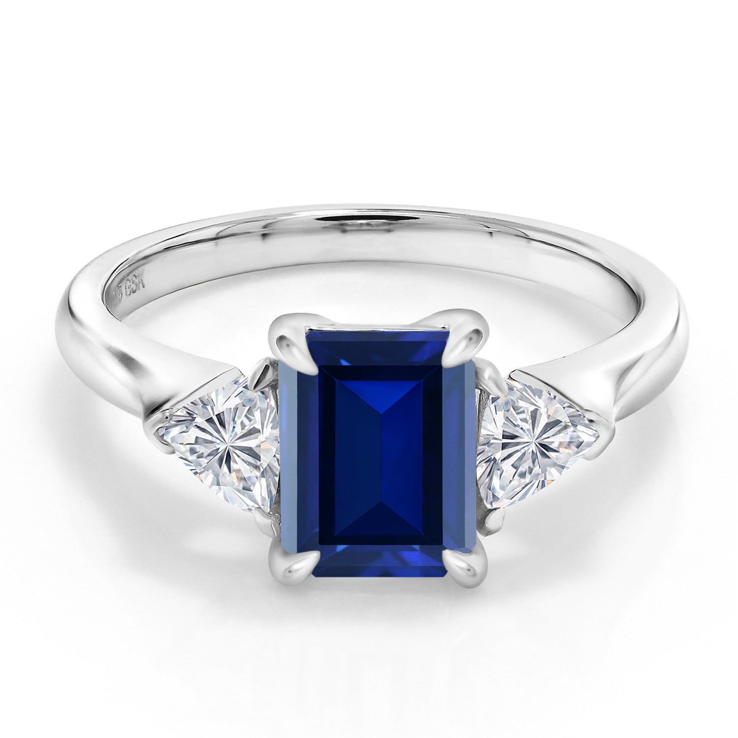 925 Sterling Silver Blue Created Sapphire and Lab Grown Diamond 3-Stone Engagement Ring For Women | 1.78 Cttw | Octagon 8X6MM | Gemstone September Birthstone | Available in Size 5,6,7,8,9