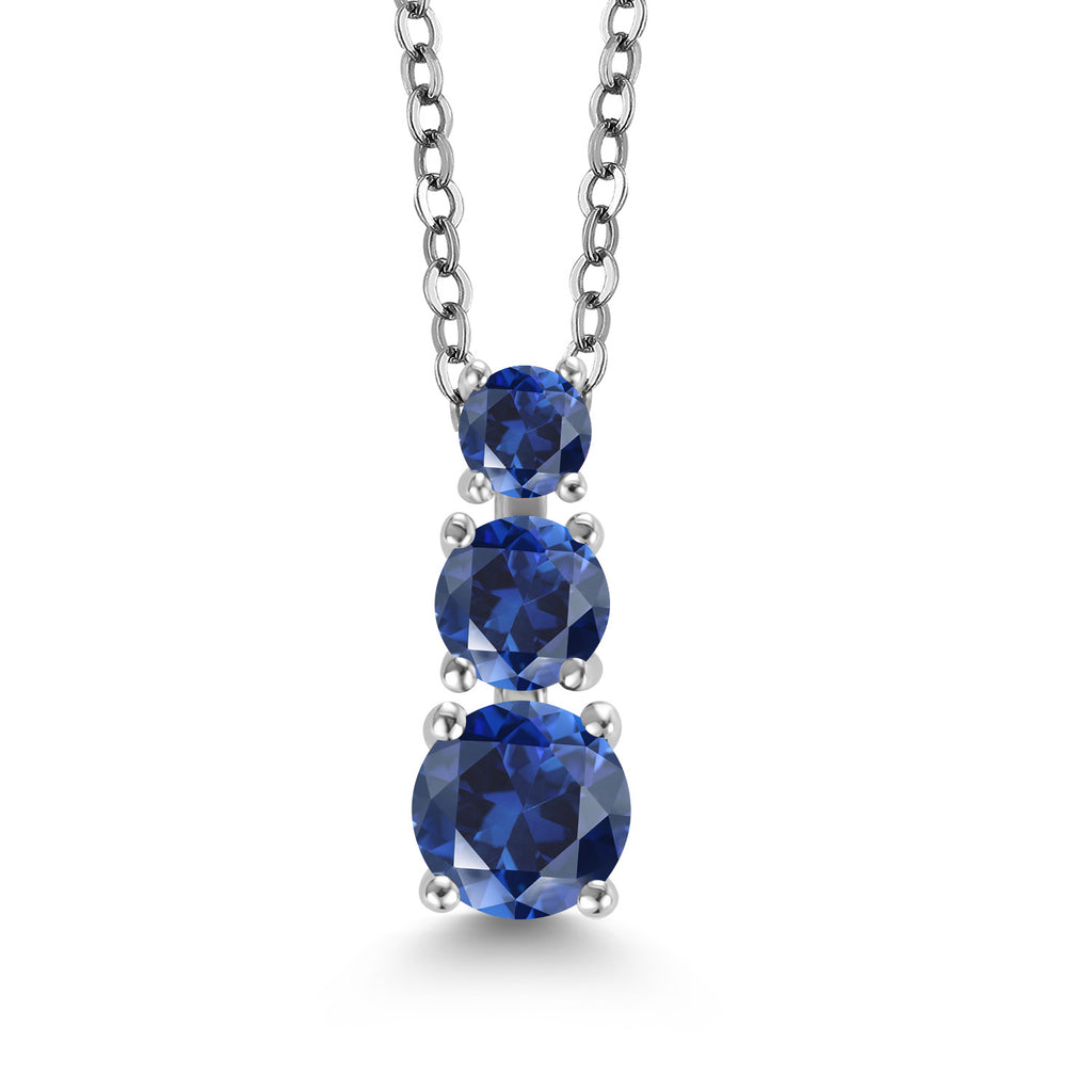 Blue Created Sapphire - September_Pendant in Rhodium Plated