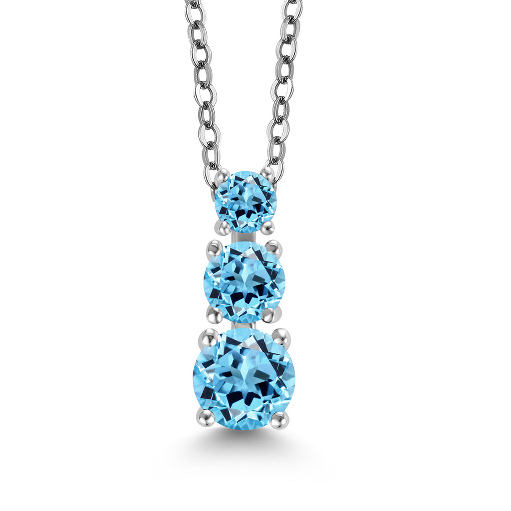 Swiss Blue Topaz - November_Pendant in Rhodium Plated