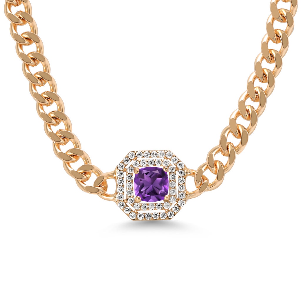 Amethyst - February_Necklace in yellow gold plated brass