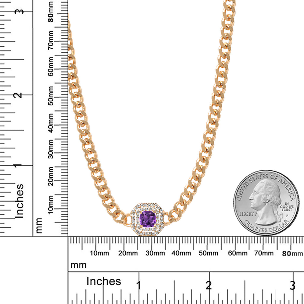 Amethyst and Moissanite_Necklace in yellow gold plated brass