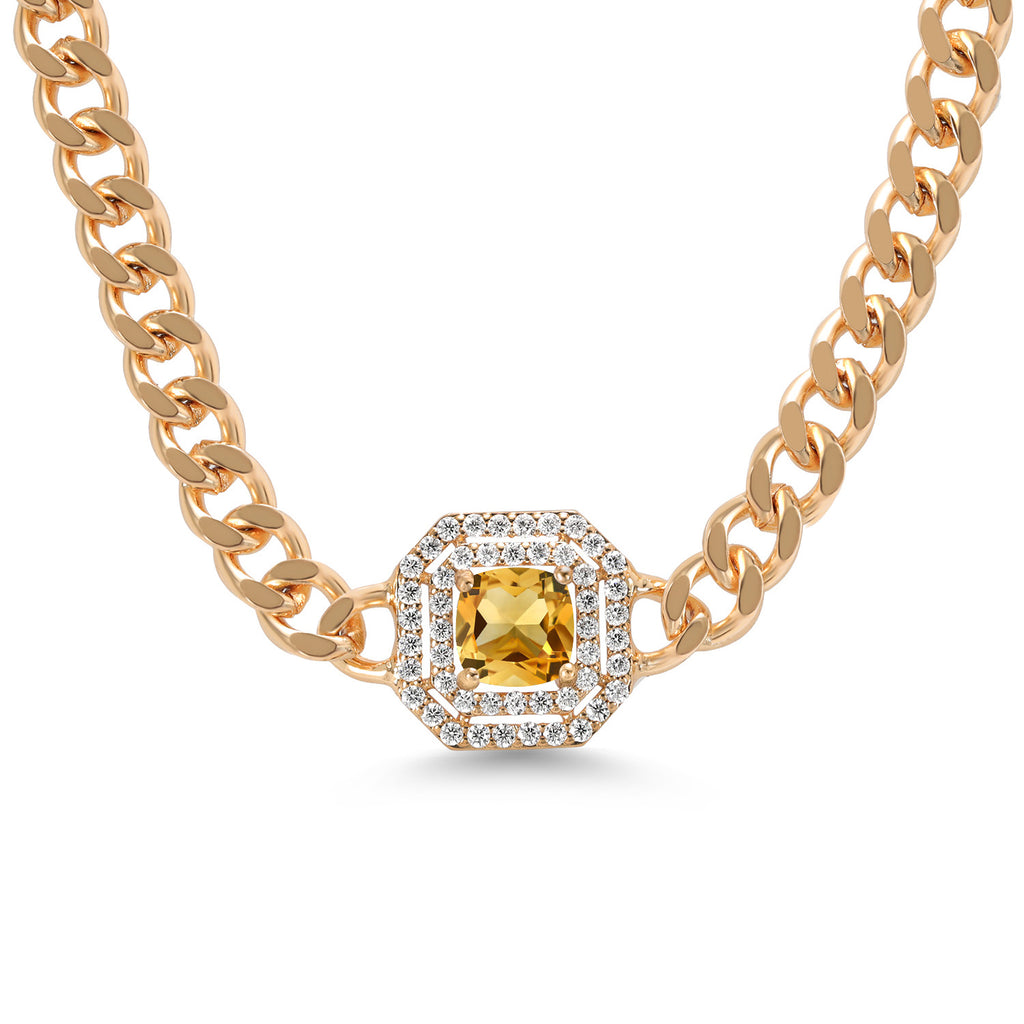 Citrine - November_Necklace in yellow gold plated brass