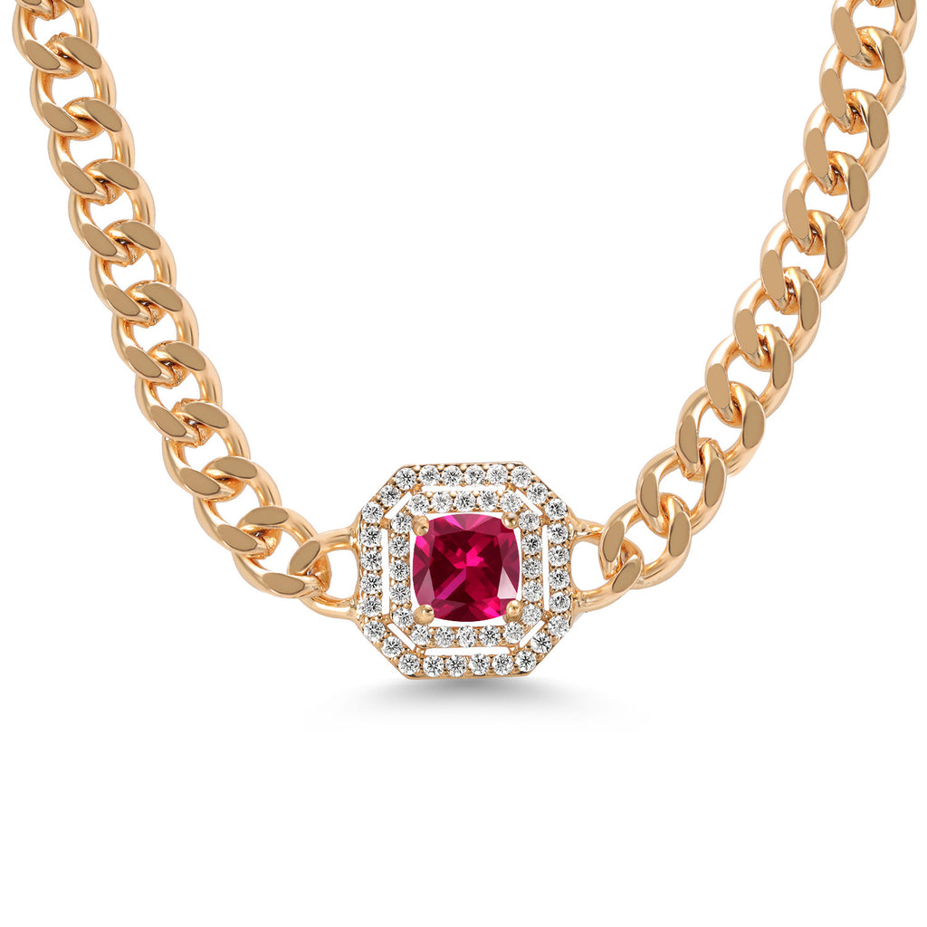 Created Ruby - July_Necklace in yellow gold plated brass