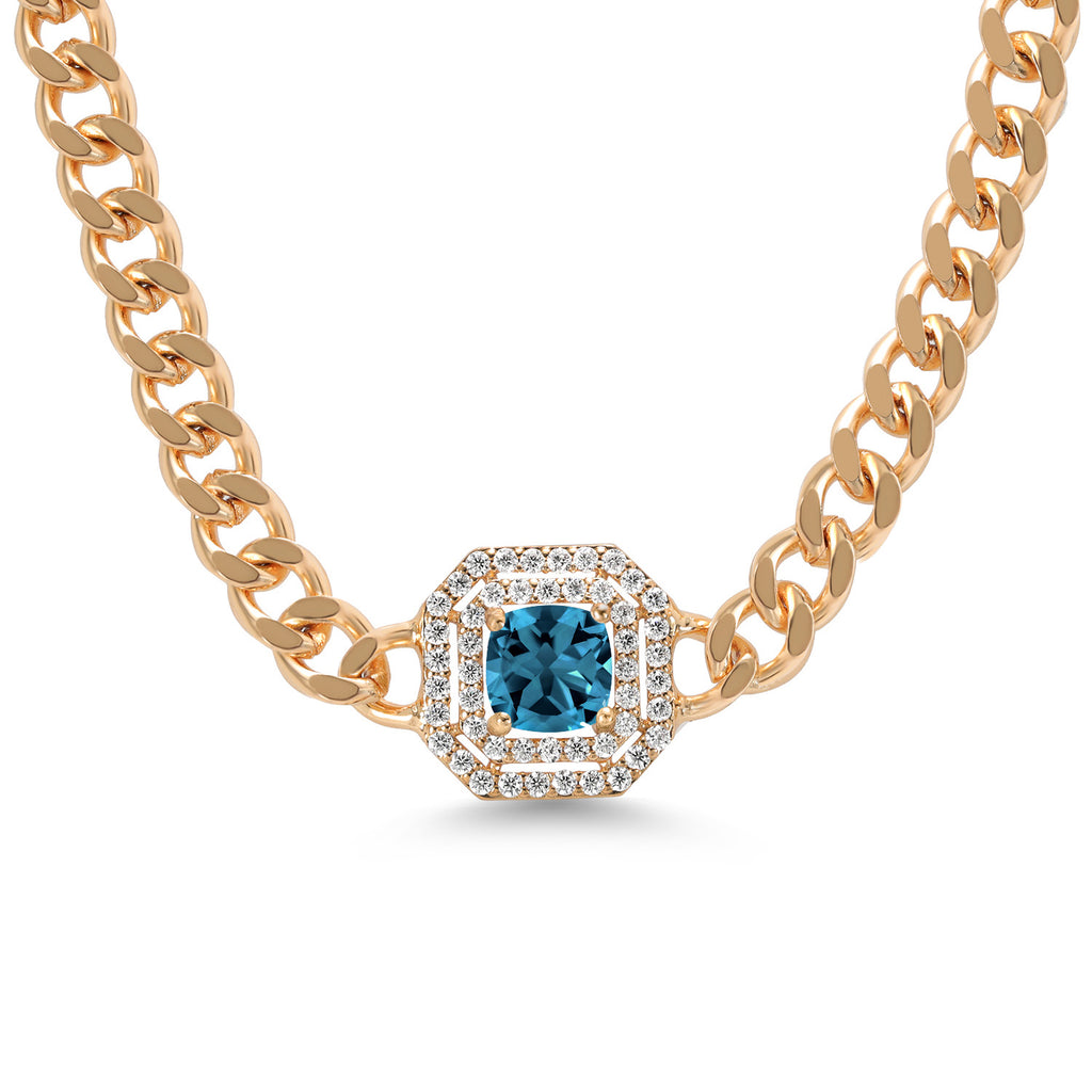 London Blue Topaz - November_Necklace in yellow gold plated brass