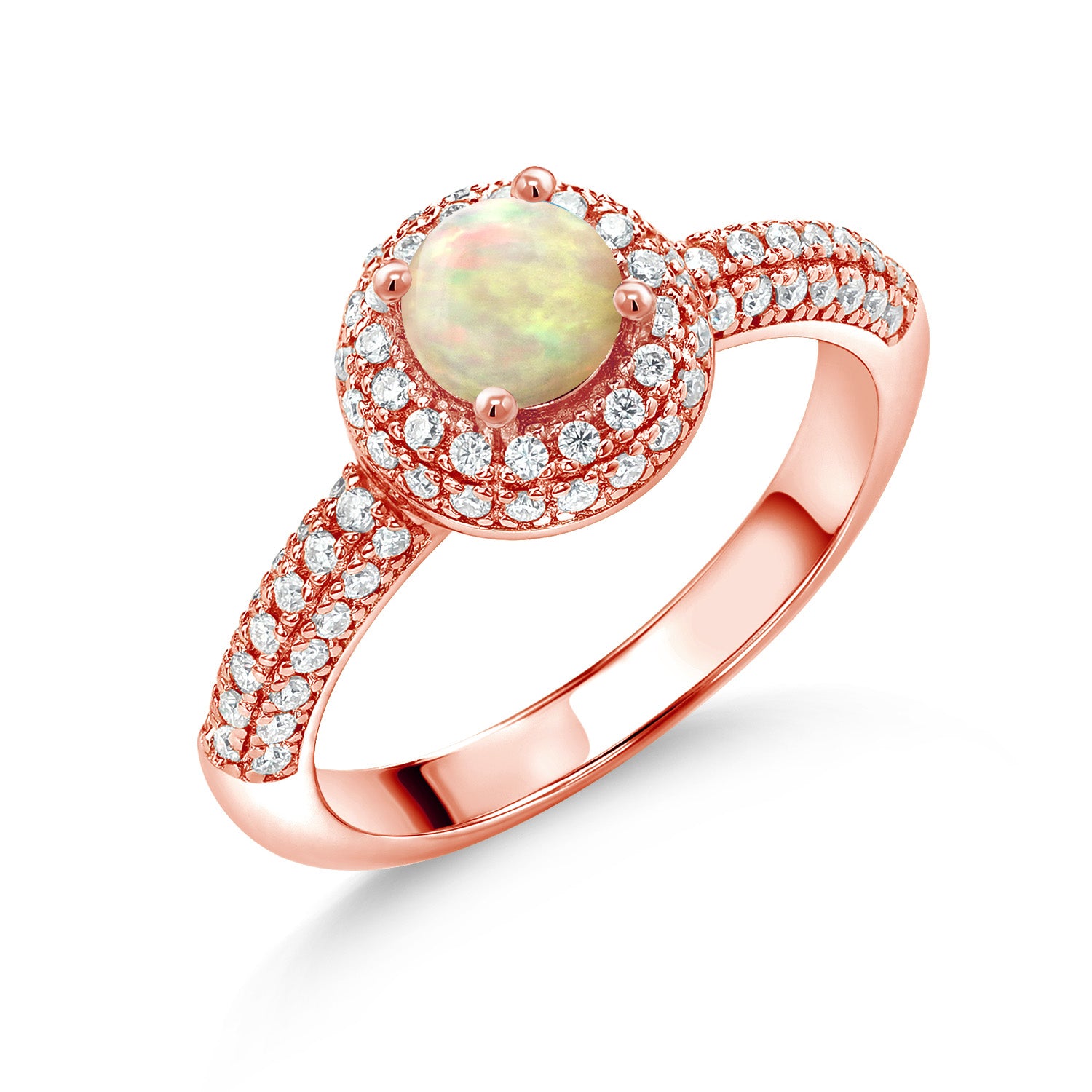 Ethiopian Opal and Moissanite_5_Ring in 925 Rose Gold Plated Silver
