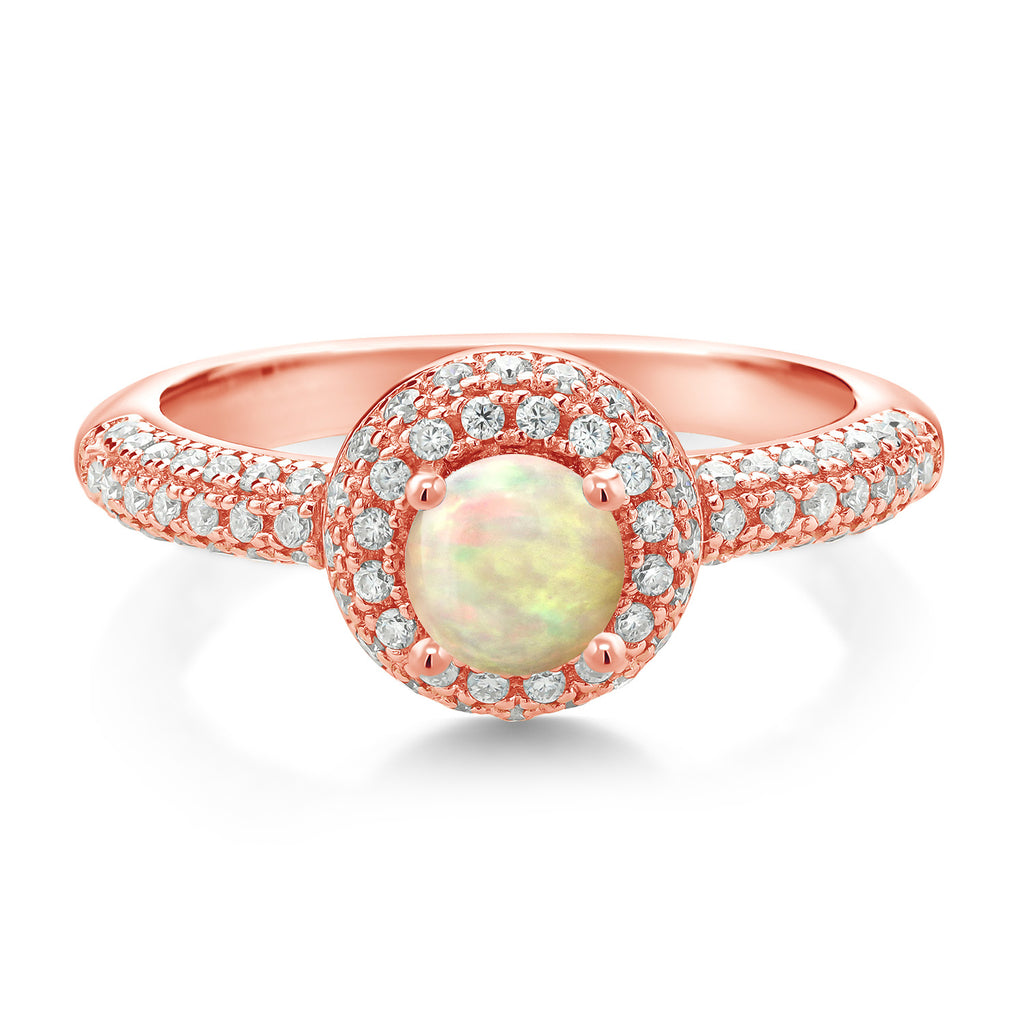 Ethiopian Opal and Moissanite_5_Ring in 925 Rose Gold Plated Silver