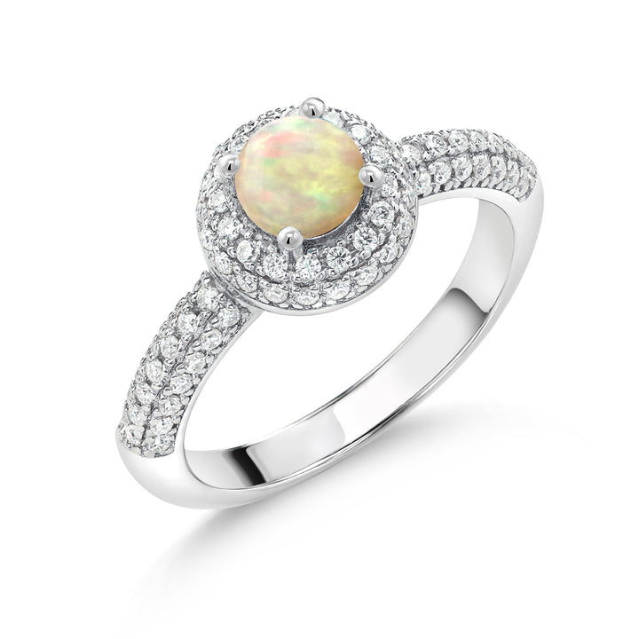 Ethiopian Opal and Moissanite_5_Ring in 925 Sterling Silver