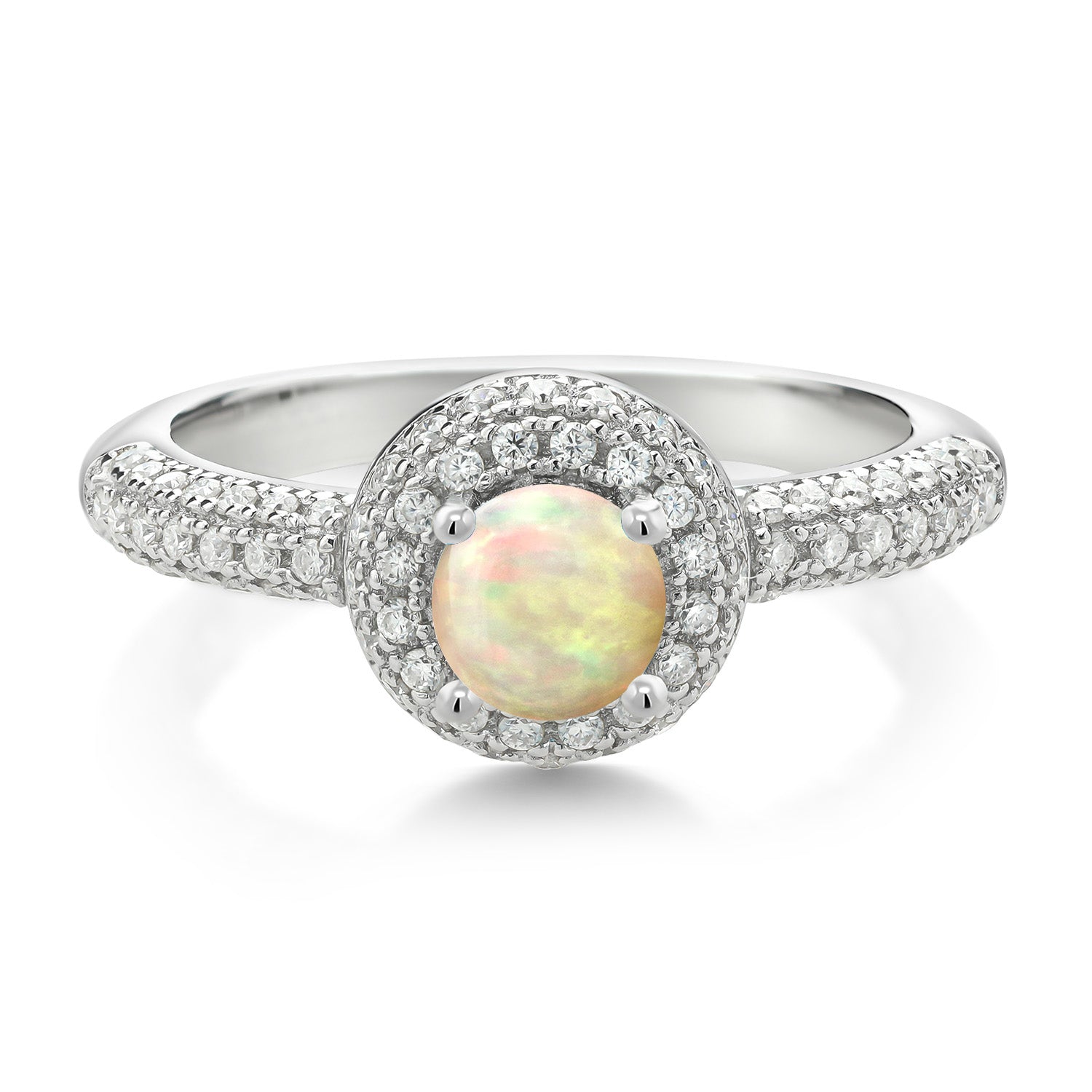 Ethiopian Opal and Moissanite_5_Ring in 925 Sterling Silver