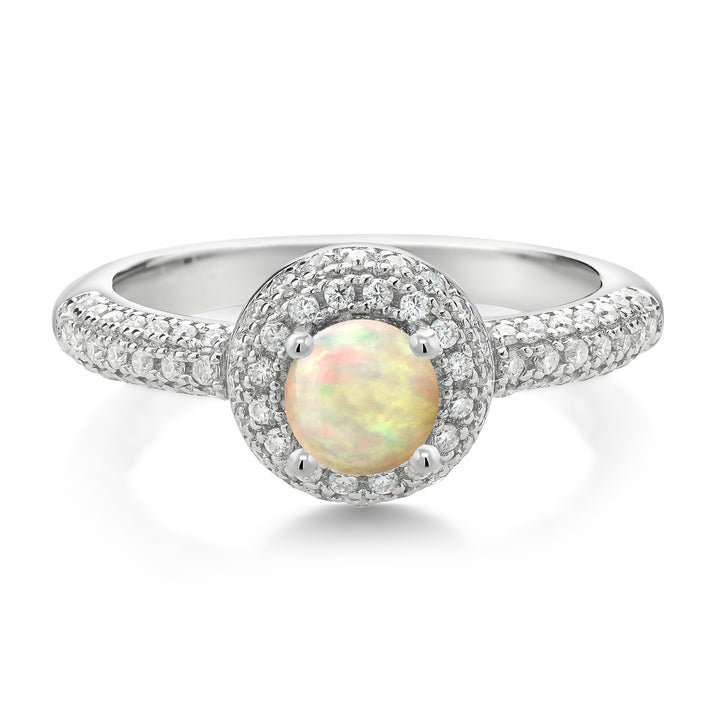 Ethiopian Opal and Moissanite_5_Ring in 925 Sterling Silver