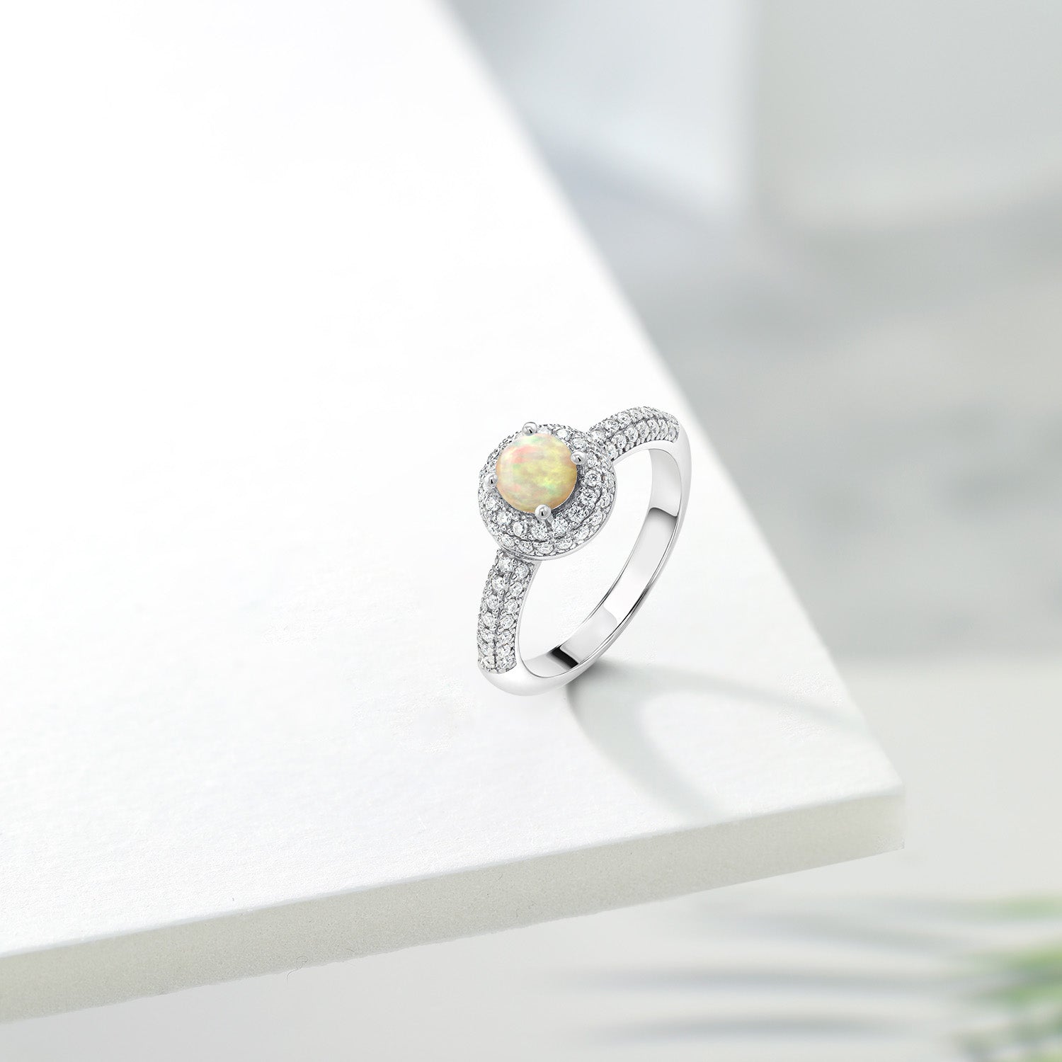 Ethiopian Opal and Moissanite_5_Ring in 925 Sterling Silver