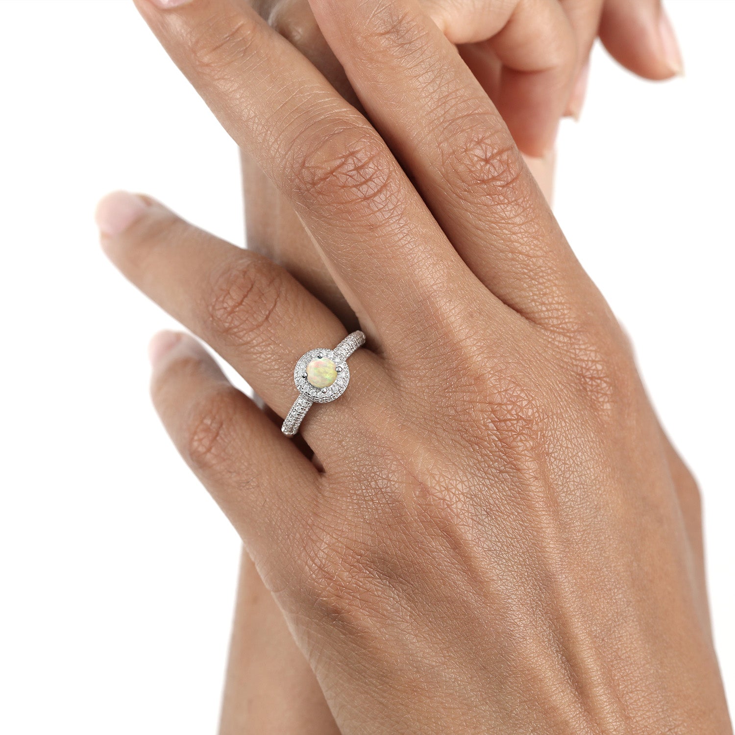 Ethiopian Opal and Moissanite_5_Ring in 925 Sterling Silver