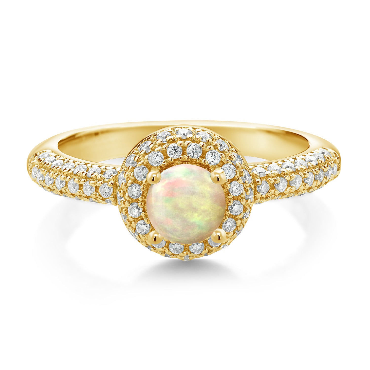 Ethiopian Opal and Moissanite_5_Ring in 925 Yellow Gold Plated Silver