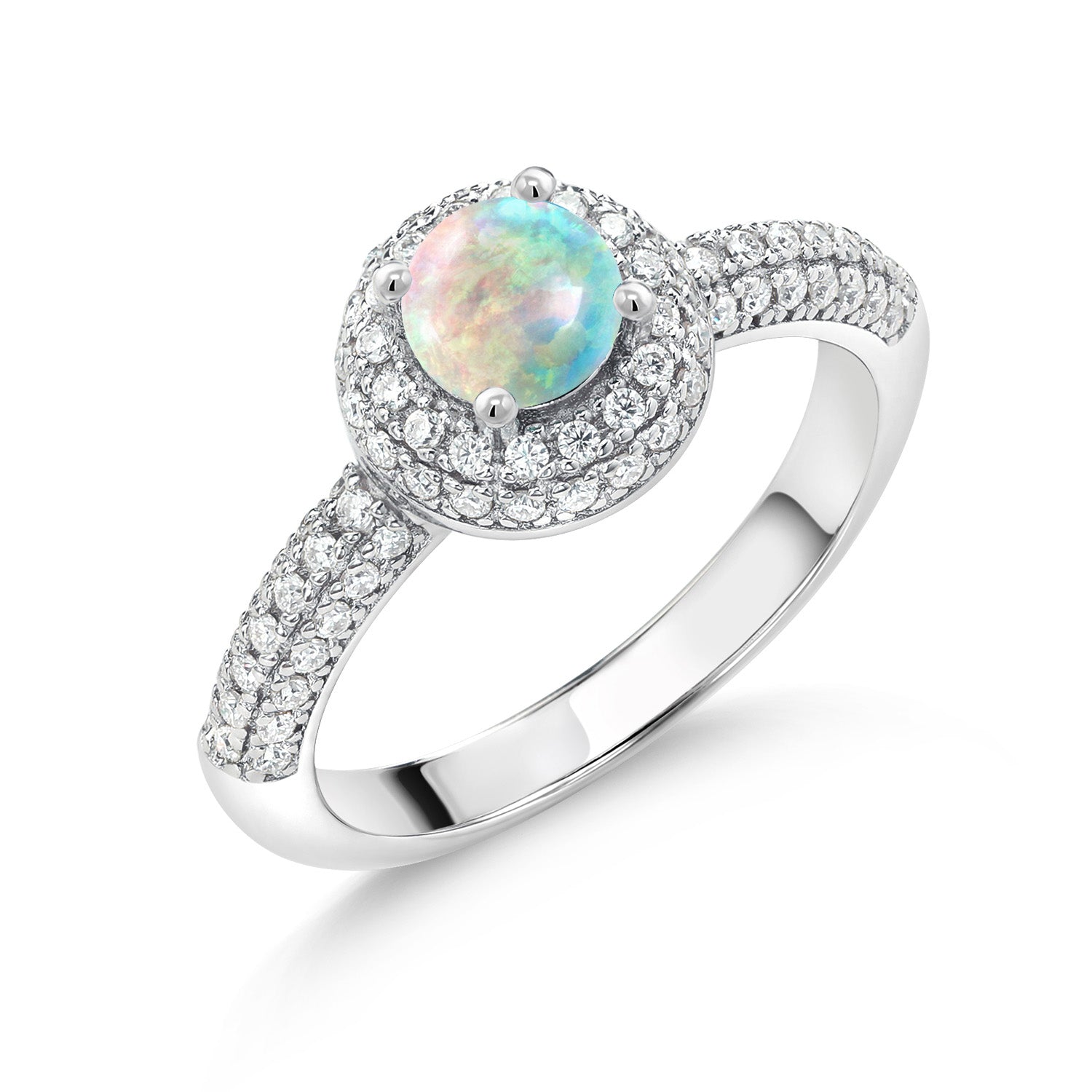 White Simulated Opal-Cabochon - October_9_Ring in 925 Sterling Silver