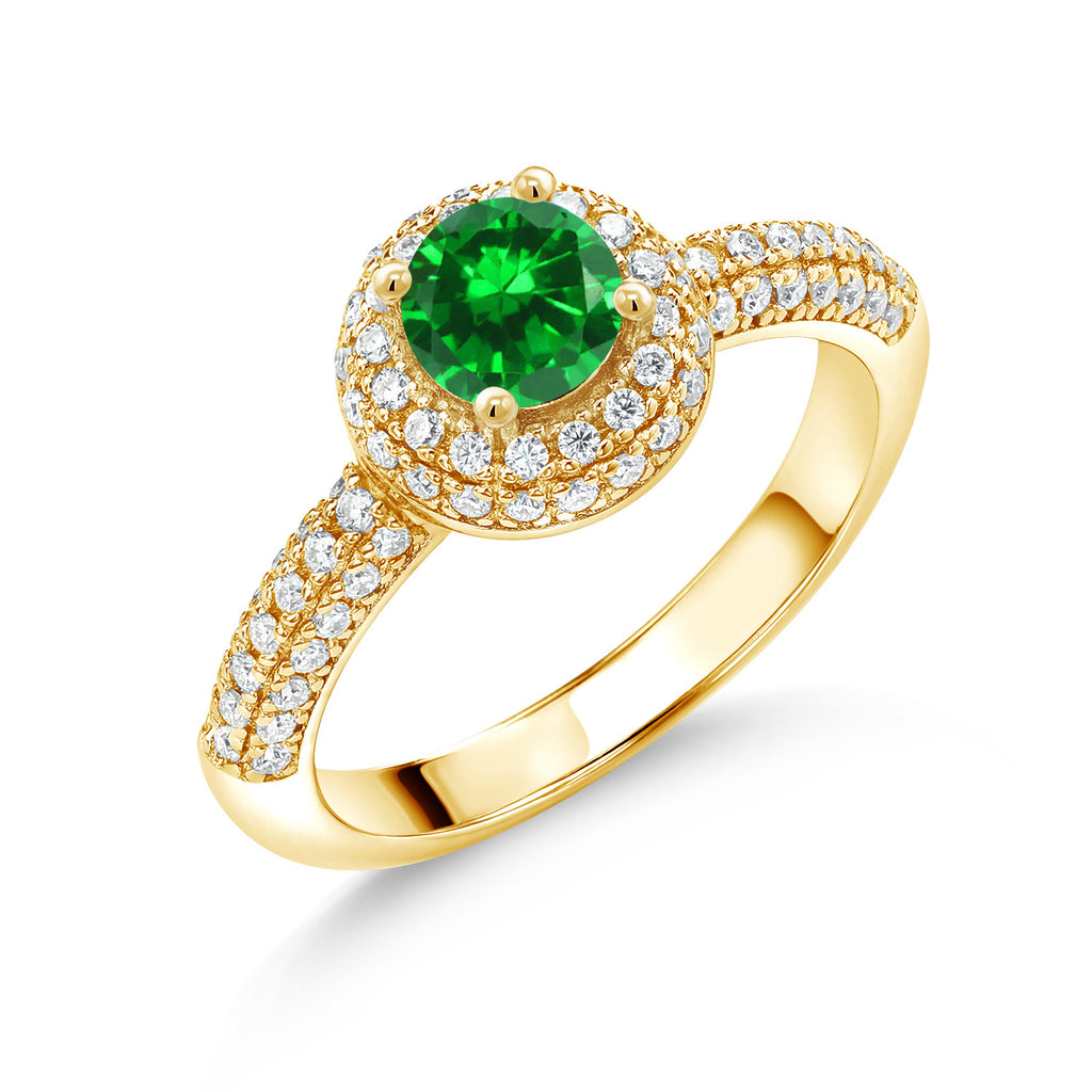 Created Emerald - May_8_Ring in 925 Yellow Gold Plated Silver