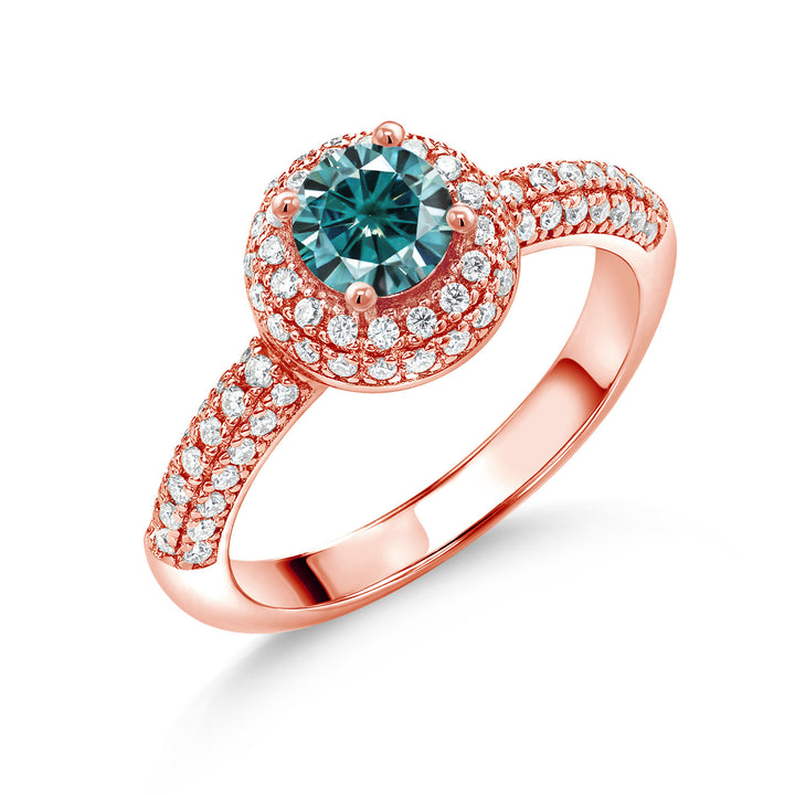 Blue Moissanite - April_5_Ring in 925 Rose Gold Plated Silver