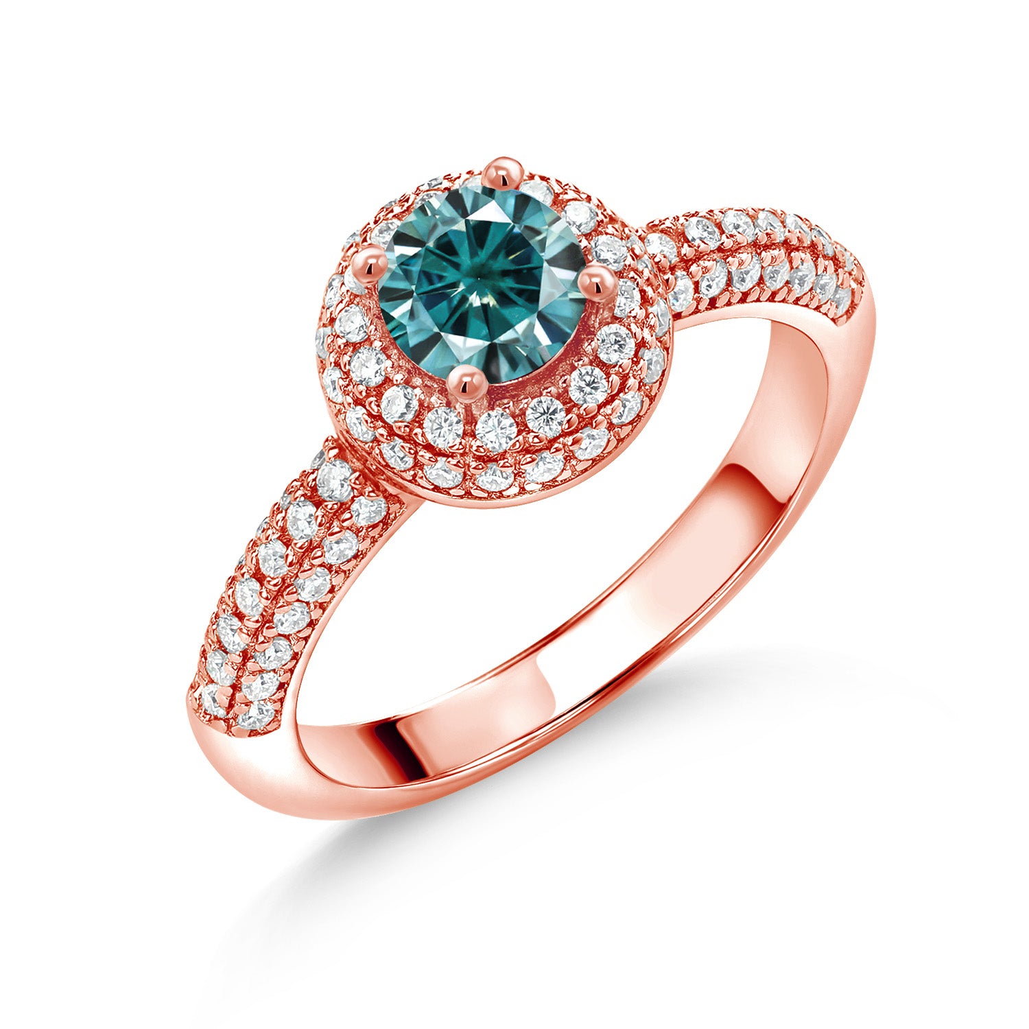 Blue Moissanite - April_9_Ring in 925 Rose Gold Plated Silver
