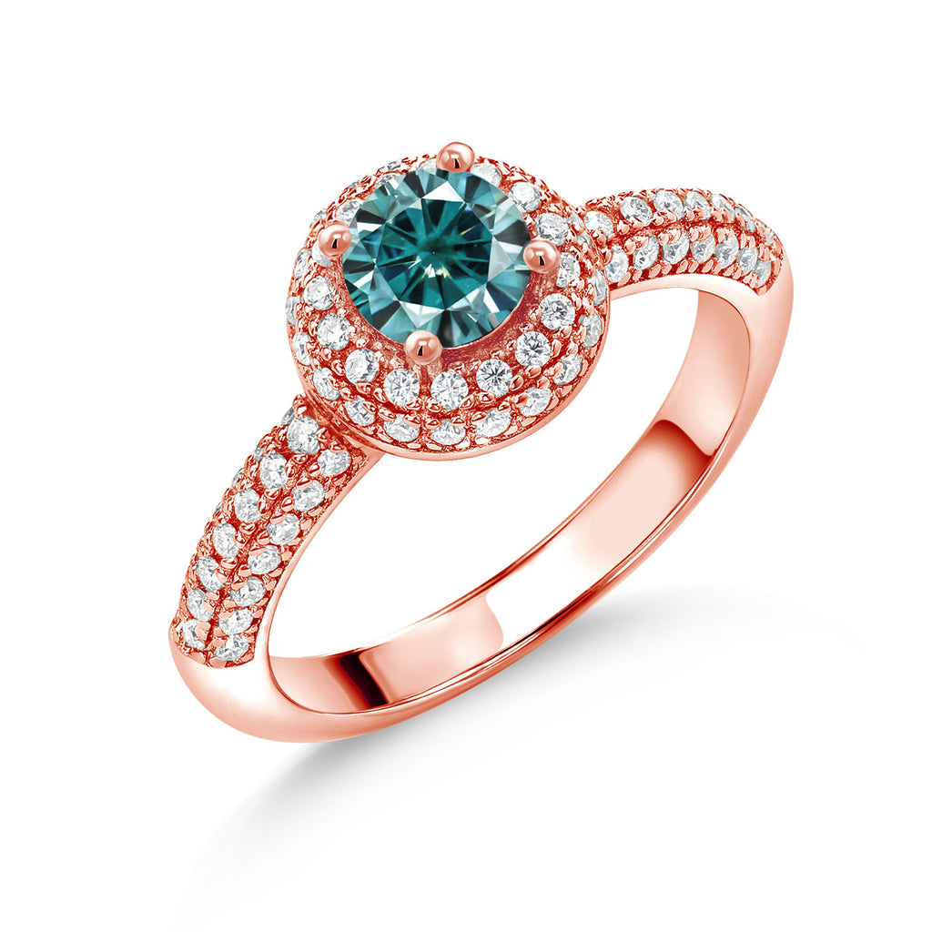 Blue Moissanite - April_7_Ring in 925 Rose Gold Plated Silver