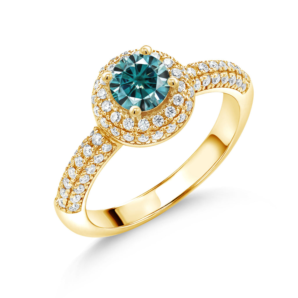 Blue Moissanite - April_7_Ring in 925 Yellow Gold Plated Silver
