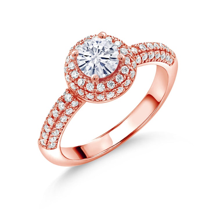 White Moissanite - April_5_Ring in 925 Rose Gold Plated Silver