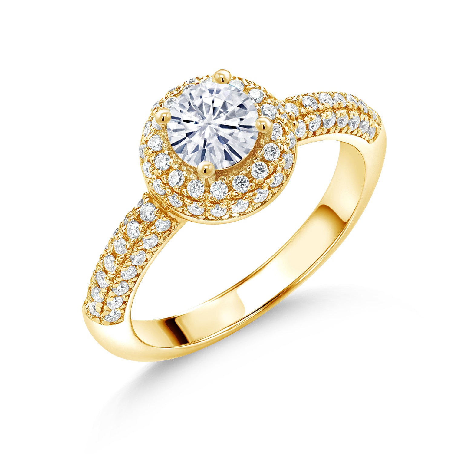 White Moissanite - April_9_Ring in 925 Yellow Gold Plated Silver