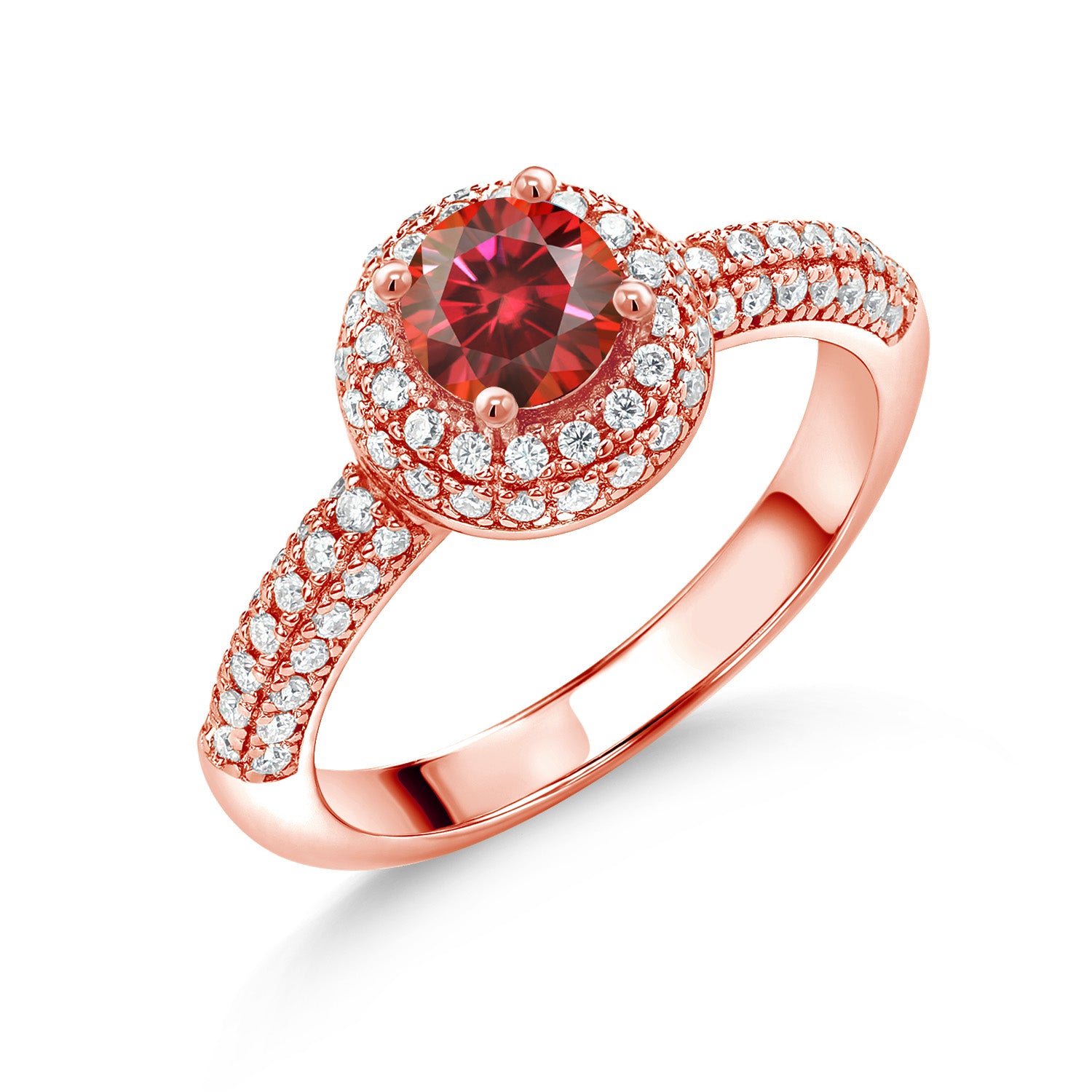 Red Moissanite - April_7_Ring in 925 Rose Gold Plated Silver