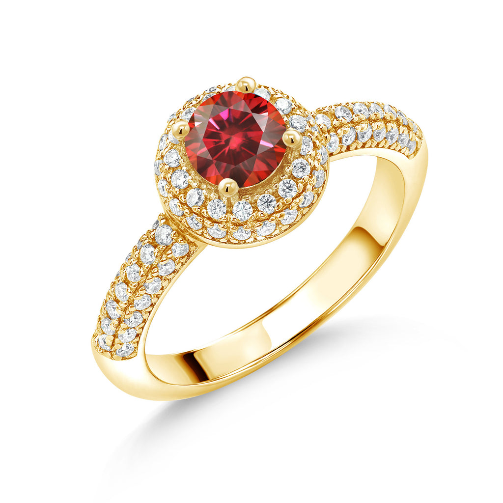 Red Moissanite - April_9_Ring in 925 Yellow Gold Plated Silver