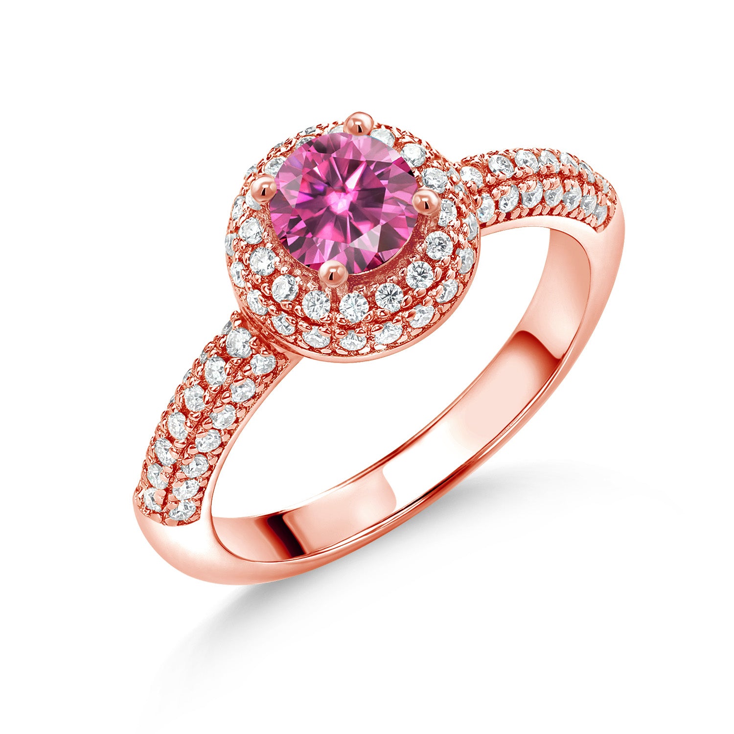 Pink Moissanite - April_7_Ring in 925 Rose Gold Plated Silver