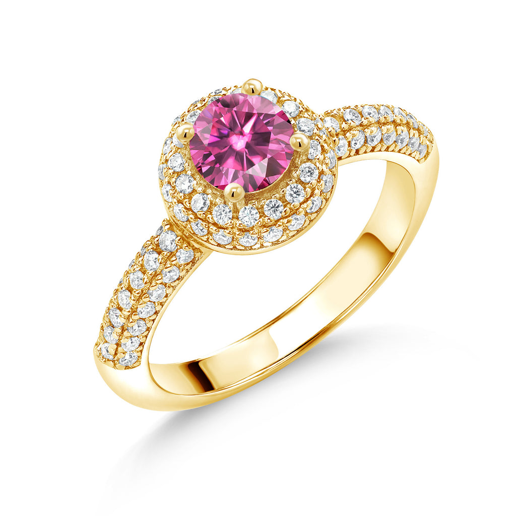 Pink Moissanite - April_5_Ring in 925 Yellow Gold Plated Silver