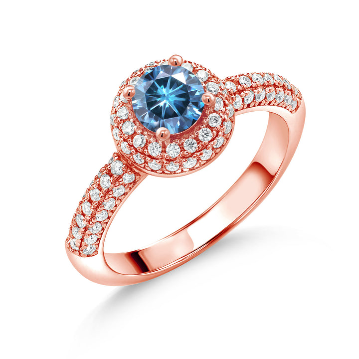 Persian Blue Moissanite - April_5_Ring in 925 Rose Gold Plated Silver