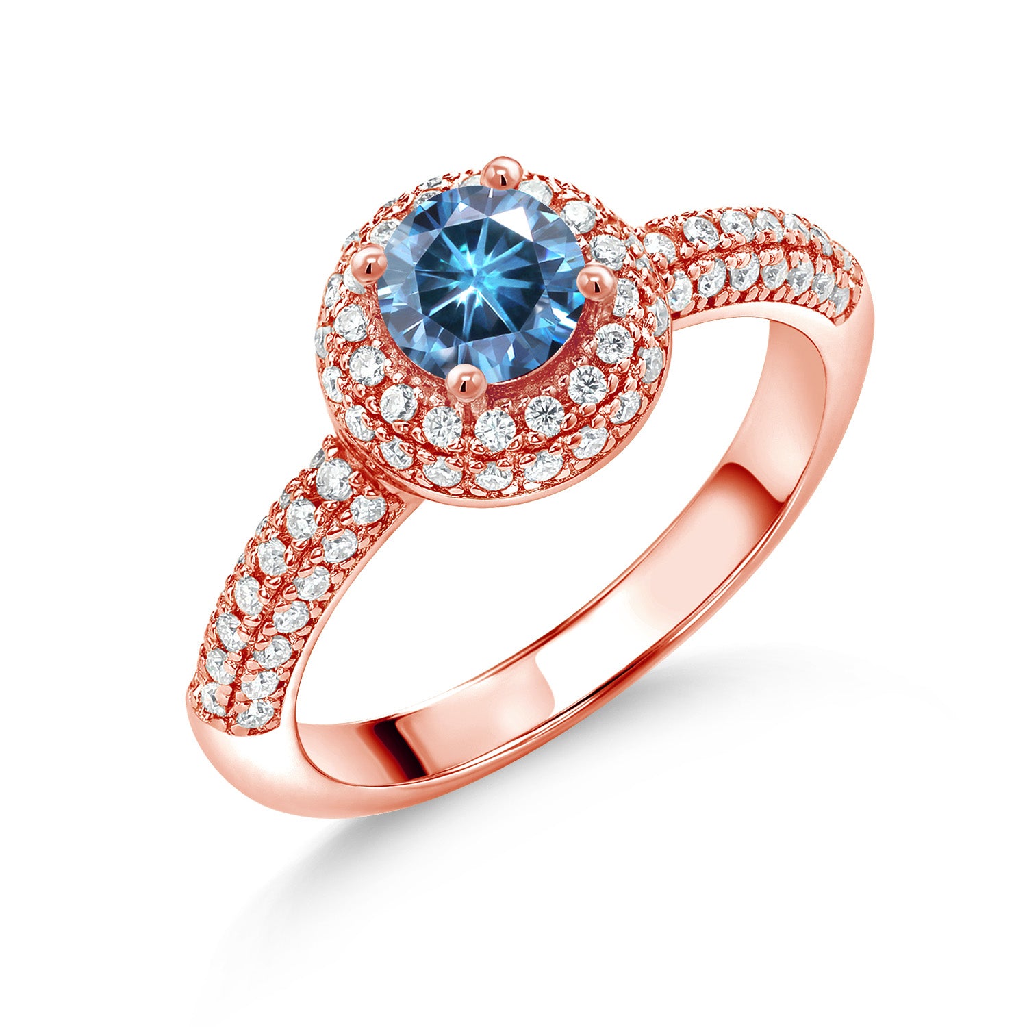 Persian Blue Moissanite - April_9_Ring in 925 Rose Gold Plated Silver
