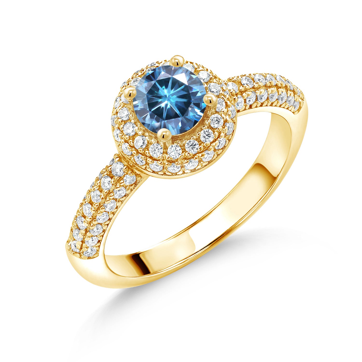 Persian Blue Moissanite - April_5_Ring in 925 Yellow Gold Plated Silver