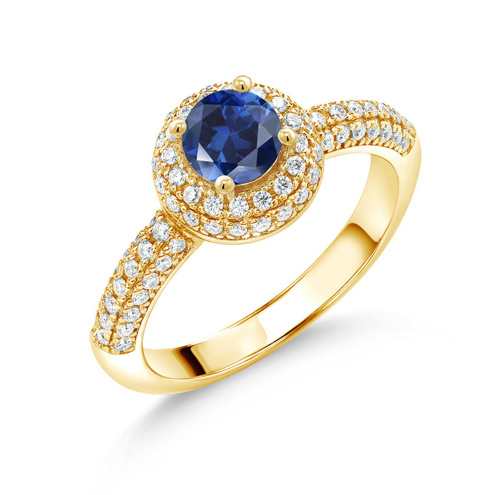 Blue Created Sapphire - September_5_Ring in 925 Yellow Gold Plated Silver